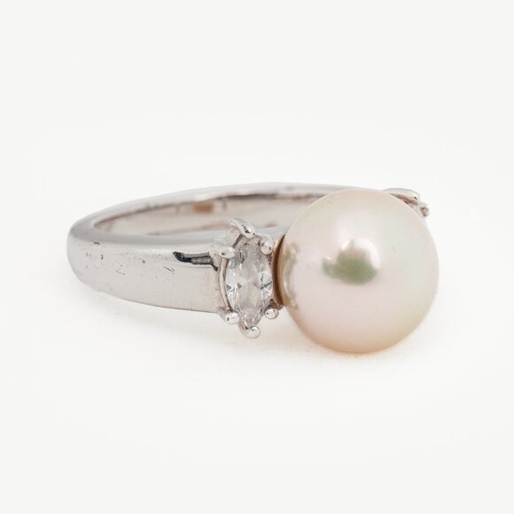 Majorica Lilit White Pearl & Zirconia Silver Ring - Picture 1 of 3